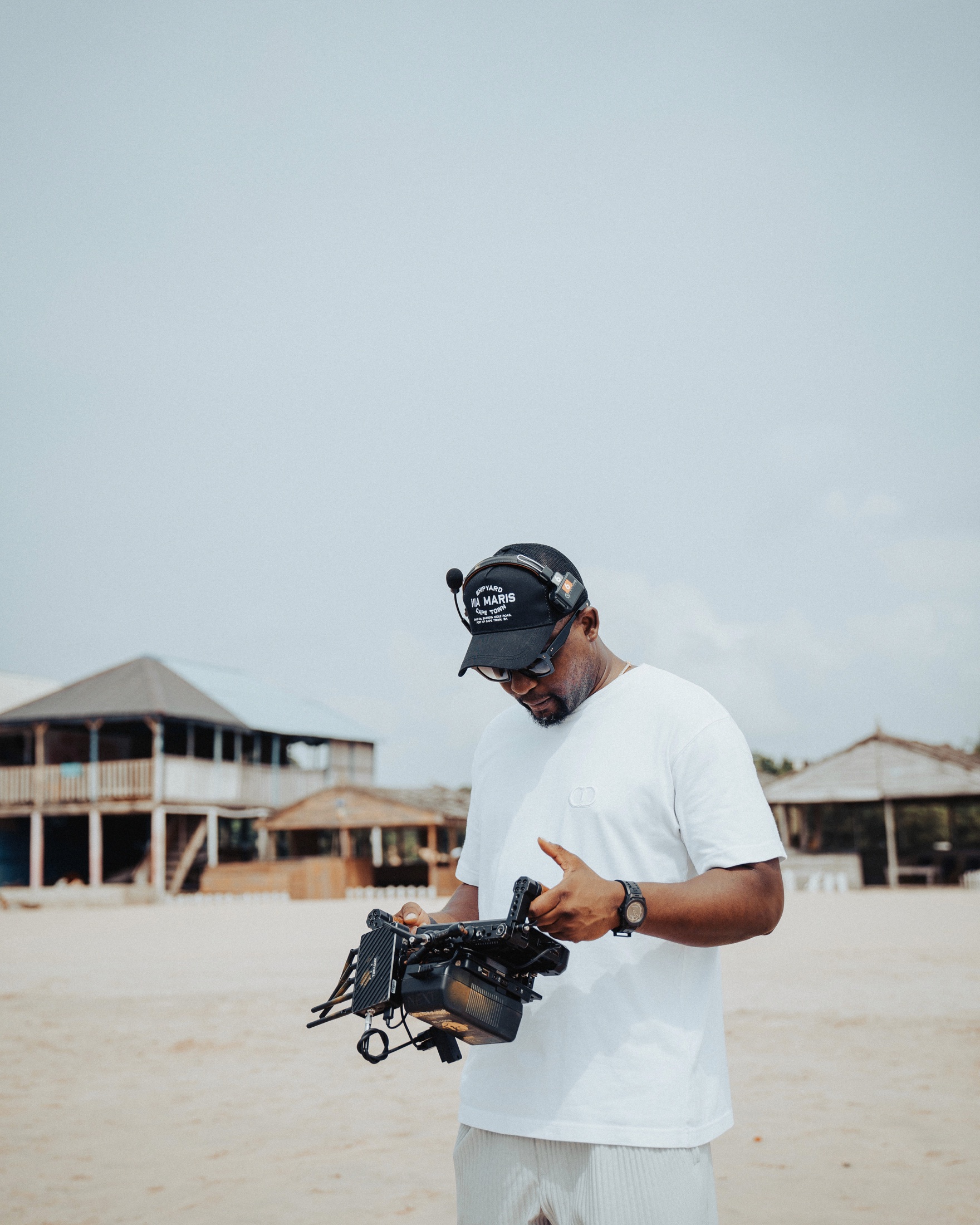 Suleman Momoh working on a film set in Nigeria